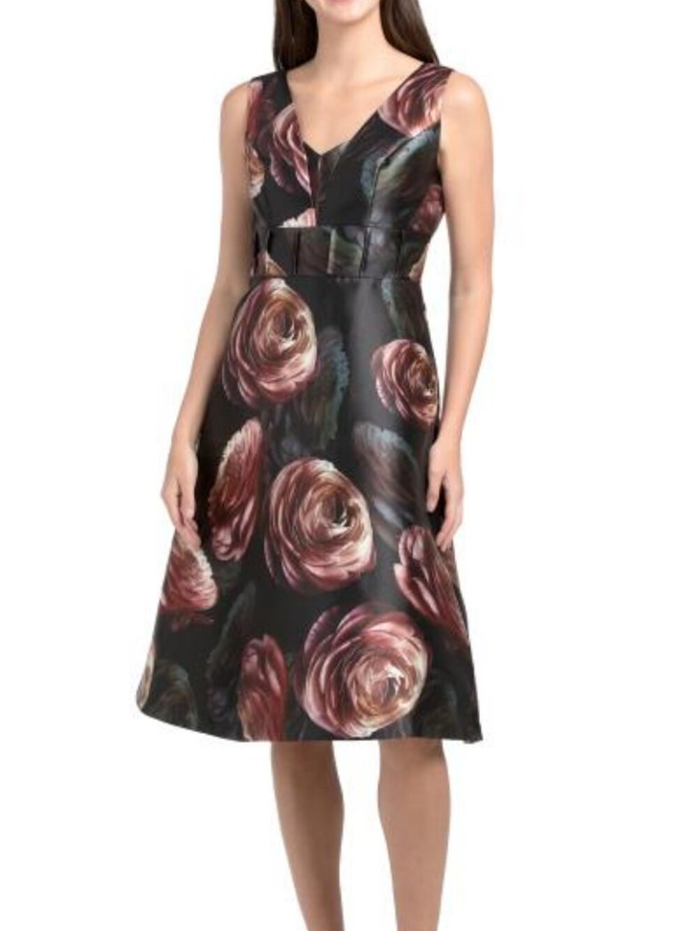 NEW Kay Unger Metallic Rose Print Mikado Midi Dress 6 | Pockets | Wedding Guest - Picture 3 of 7